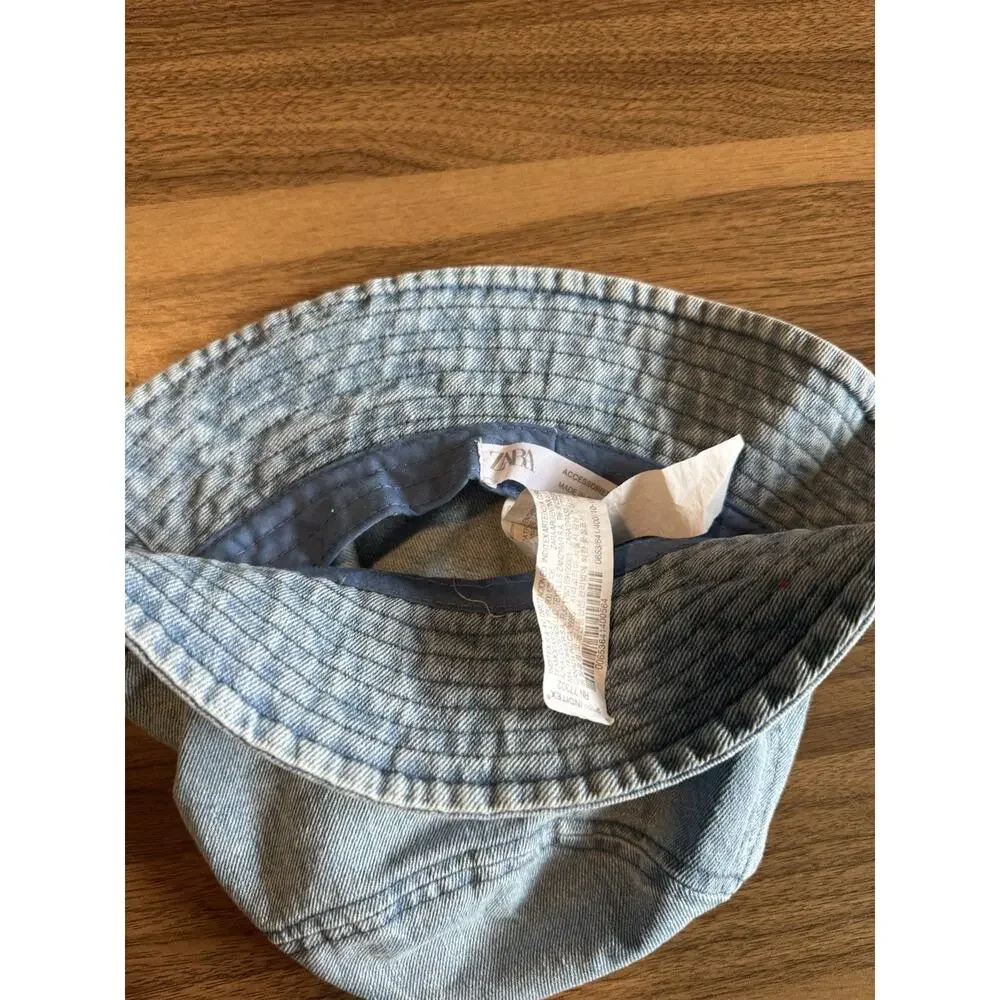 Zara Kids Unisex Washed Denim Cotton Lightweight Summer Bucket Hat Blue